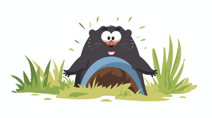 Cartoon mole come out of the hole flat vector
