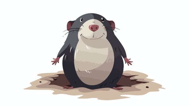 Cartoon mole come out of the hole flat vector