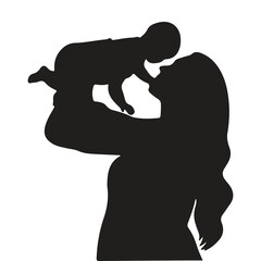 Mother holding her newborn, silhouette