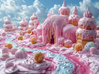 Rolgordijnen Sour candy acid rain deteriorating a landscape of sweet treats © จิดาภา มีรีวี