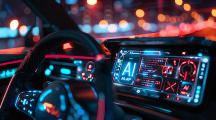 dashboard panel of AI powered car, AI technology AI concept 