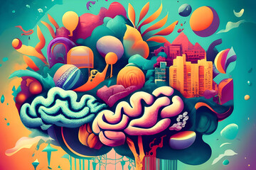 human mind literally brainstorming myriad eclectic images for generation, illustration