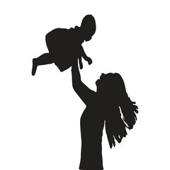 Mother holding her newborn, silhouette