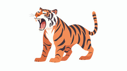 Cartoon tiger roaring on white background flat vector