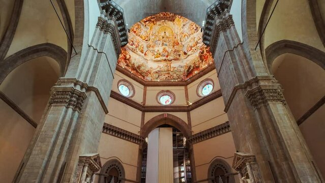 The Last Judgement frescoes of the Brunelleschi's Dome covering 3,600 square meters at the Florence Cathedral, Cattedrale di Santa Maria del Fiore, Tuscany, Italy