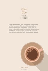 Vector sketch banner with coffee beans and cups on minimal background. Template design.  Illustration for cafe menu, invitations, cards, banner, poster, cover.  - 770348898