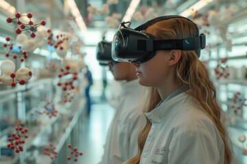 Scientist Using Virtual Reality in Advanced Laboratory - obrazy, fototapety, plakaty