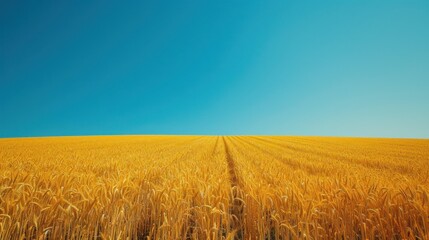 Golden Wheat Field Under Clear Blue Sky