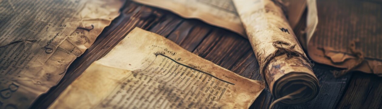 Old mysterious scrolls in a retro setting an ancient Bible revealing the wisdom of Proverbs