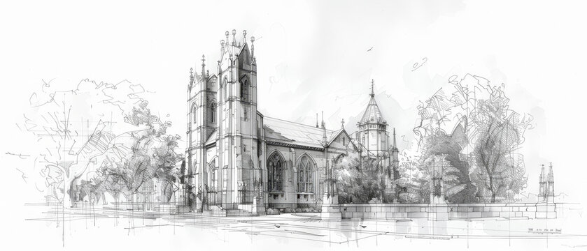 Gothic architecture sketch, historic elegance, structural grace