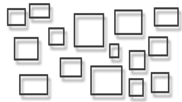 Rectangles or frames flash on the screen, either decreasing or increasing in size, or vice versa, becoming large windows.