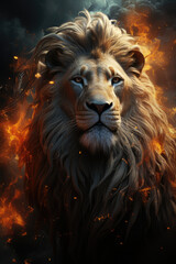 Vertical illustration of a majestic leo zodiac sign, ideal for astrology and horoscope designs. Features the symbol of leo, the lion, against a cosmic background.