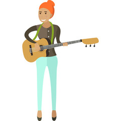 Woman playing guitar vector icon isolated on white