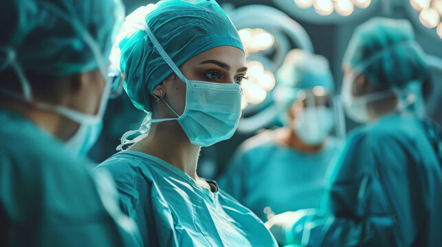 Surgeon in operating theatre, precision tools at hand, life-saving focus