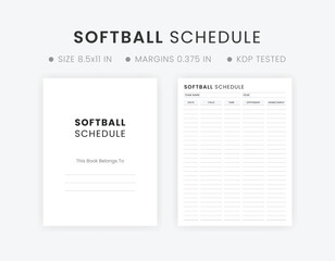 Editable Softball Schedule Template Print Game Practice Schedule | Softball Game Calendar Vector File Download 