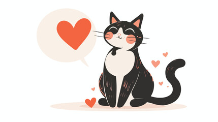 cute cartoon cat in love with speech bubble in retro 