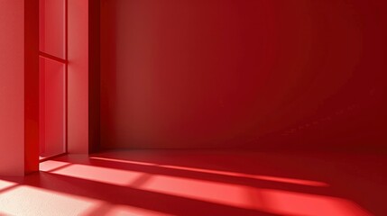 Abstract red studio background for product presentation. Backdrop with shadows of window for display product - generative ai - obrazy, fototapety, plakaty