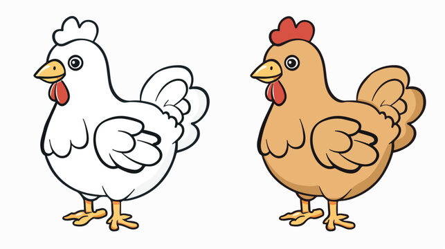 Cute chicken cartoon coloring page illustration vector