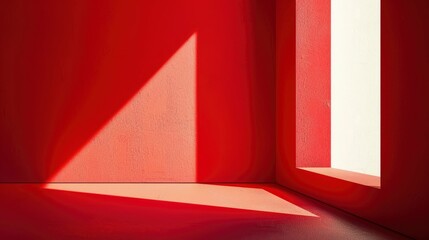 Abstract red studio background for product presentation. Backdrop with shadows of window for display product - generative ai