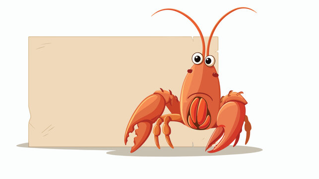 Cute little lobster cartoon with blank sign flat vector