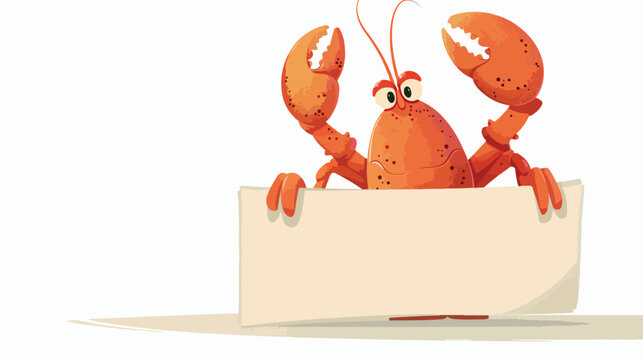 Cute little lobster cartoon with blank sign flat vector