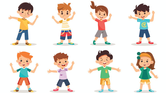 cute poses of cartoon children young flat vector 