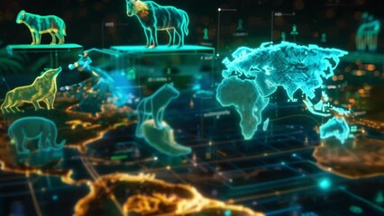 Explore a world map filled with various animals from different continents, showcasing their habitats and distribution.