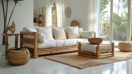 Modern Bamboo Sofa in a Bright Living Room Setting