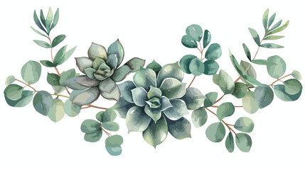 Decorative botanical watercolor arrangement. Succulent - obrazy, fototapety, plakaty