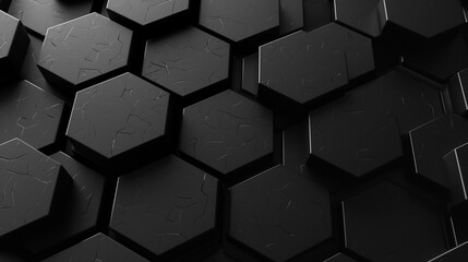 A picture of a dark black background with many abstract hexagons and black hexagons