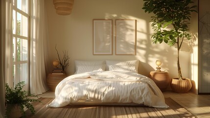 Serene Bedroom Interior with Morning Sunlight