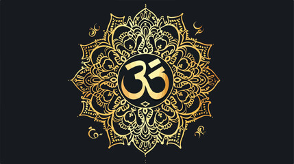 Diwali Om symbol with mandala. Round golden Pattern