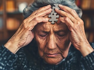 Capture the essence of cognitive impairment with a stock photo showing a person having difficulty concentrating or solving problems - obrazy, fototapety, plakaty