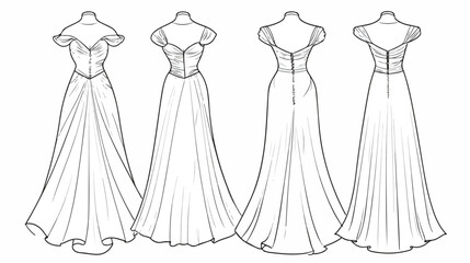 Dress outline illustration. hand drawn Dress sketch.
