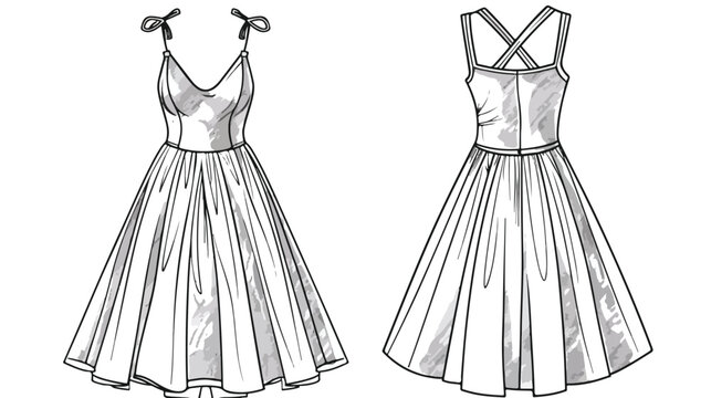 Dress outline illustration. hand drawn Dress sketch.