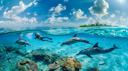 Diving with dolphins.