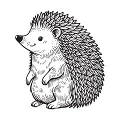 Line art of hedgehog cartoon standing vector - obrazy, fototapety, plakaty