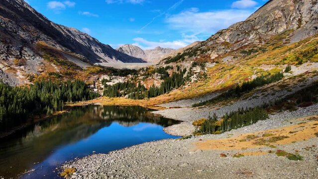 4K Aerial Drone Footage over Blue Lakes in Breckenridge Colorado Rocky Mountains in Autumn