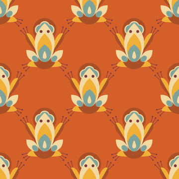 bright abstract seamless pattern of geometric frogs vector illustration