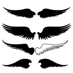 wings tattoo vector silhouette - obrazy, fototapety, plakaty