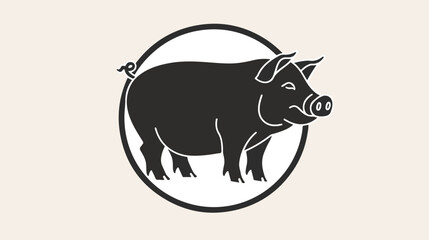 flat black pig in circle logo icon vector template flat