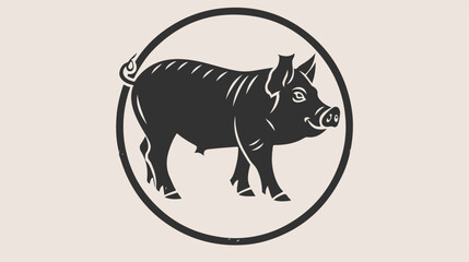 flat black pig in circle logo icon vector template flat