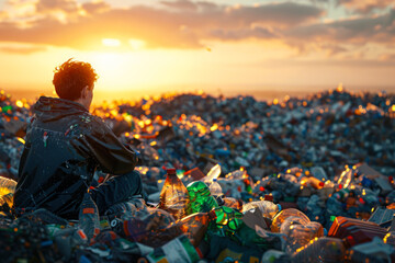 Contemplation at Sunset in a Landfill. - obrazy, fototapety, plakaty