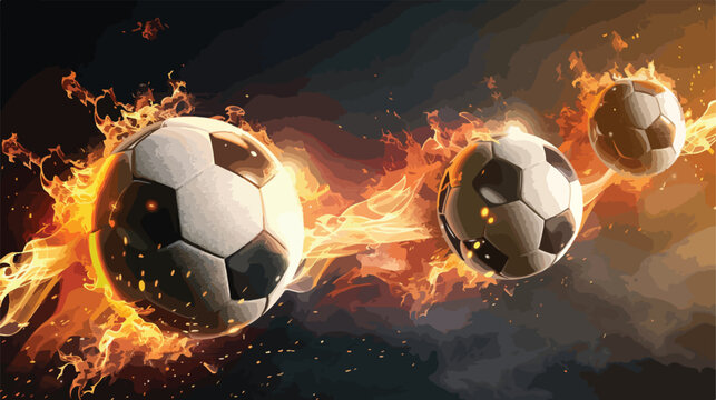Football balls flying. A flaming soccer ball flying 