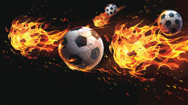 Football balls flying. A flaming soccer ball flying 