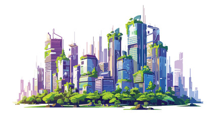 Futuristic city architecture with vegetated buildings