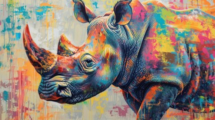 Colorful painting of a rhino background - obrazy, fototapety, plakaty