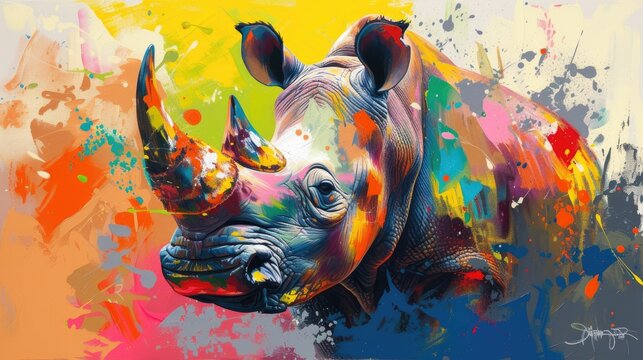 Colorful painting of a rhino background