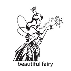 Silhouette of a fairy and stars . Vector illustration isolated on white background.