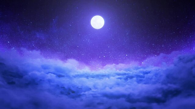 月夜に雲海が広がるループ映像